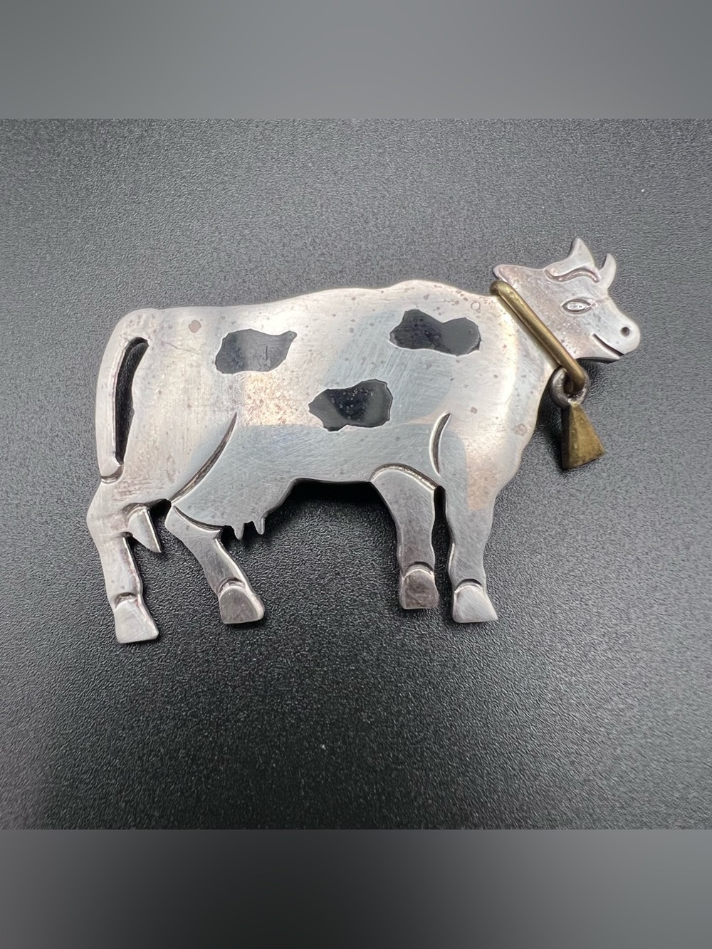 Sterling Silver Mexico Dairy Cow Brooch - Picture 2 of 5